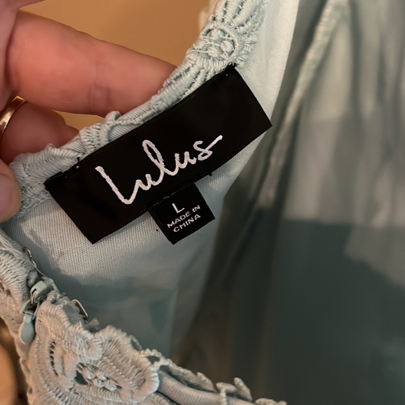 𝅺LULUS Romance Language light blue Backless Lace Dress NWT - Picture 12 of 12